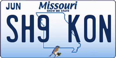MO license plate SH9K0N