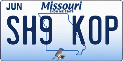 MO license plate SH9K0P