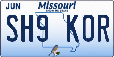 MO license plate SH9K0R