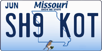 MO license plate SH9K0T