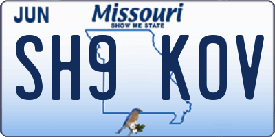 MO license plate SH9K0V