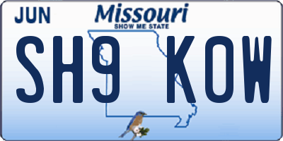 MO license plate SH9K0W