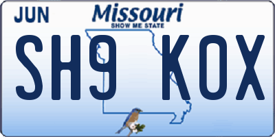 MO license plate SH9K0X
