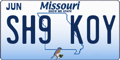 MO license plate SH9K0Y
