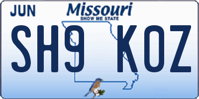 MO license plate SH9K0Z