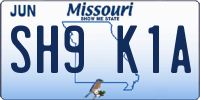 MO license plate SH9K1A
