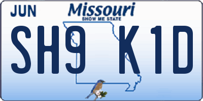MO license plate SH9K1D