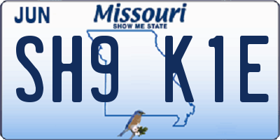 MO license plate SH9K1E