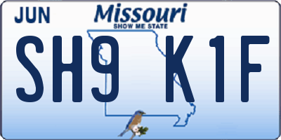 MO license plate SH9K1F