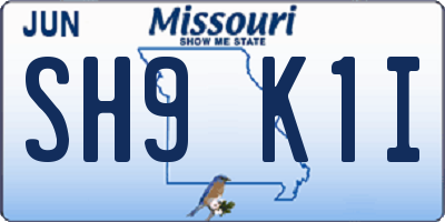 MO license plate SH9K1I
