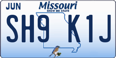 MO license plate SH9K1J
