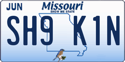 MO license plate SH9K1N