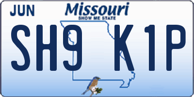 MO license plate SH9K1P