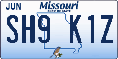 MO license plate SH9K1Z