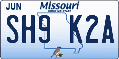 MO license plate SH9K2A