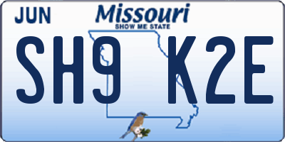 MO license plate SH9K2E