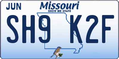 MO license plate SH9K2F
