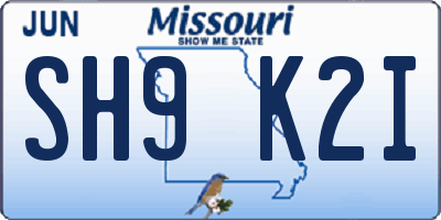 MO license plate SH9K2I
