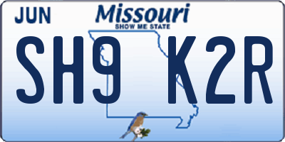 MO license plate SH9K2R
