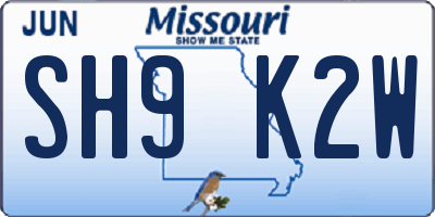 MO license plate SH9K2W