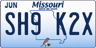 MO license plate SH9K2X