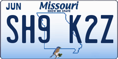 MO license plate SH9K2Z