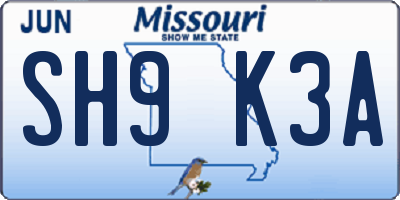 MO license plate SH9K3A