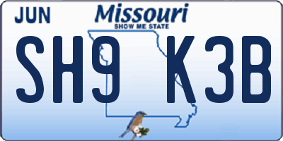 MO license plate SH9K3B