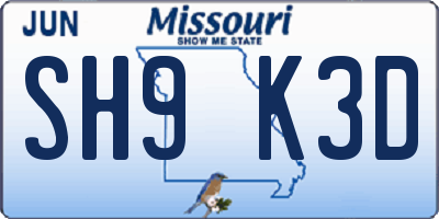 MO license plate SH9K3D