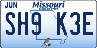 MO license plate SH9K3E