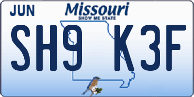 MO license plate SH9K3F