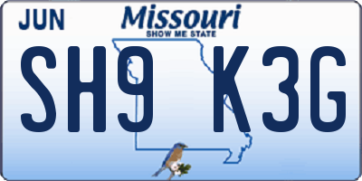 MO license plate SH9K3G
