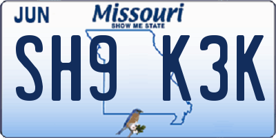 MO license plate SH9K3K