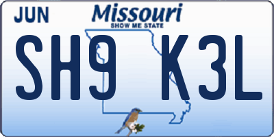 MO license plate SH9K3L