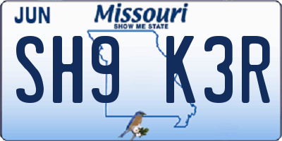 MO license plate SH9K3R