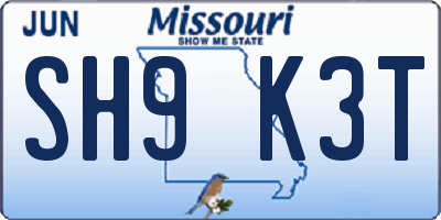 MO license plate SH9K3T