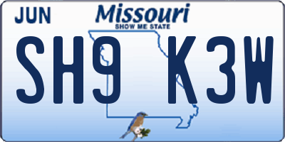 MO license plate SH9K3W