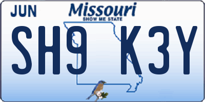 MO license plate SH9K3Y
