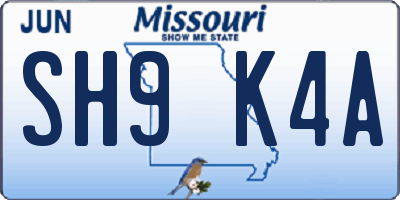 MO license plate SH9K4A