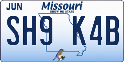 MO license plate SH9K4B
