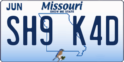 MO license plate SH9K4D