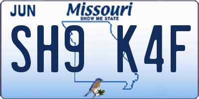 MO license plate SH9K4F