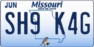 MO license plate SH9K4G