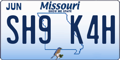 MO license plate SH9K4H