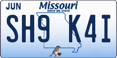 MO license plate SH9K4I
