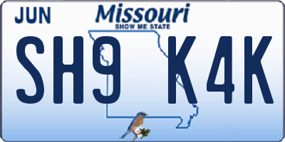 MO license plate SH9K4K