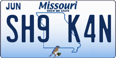 MO license plate SH9K4N