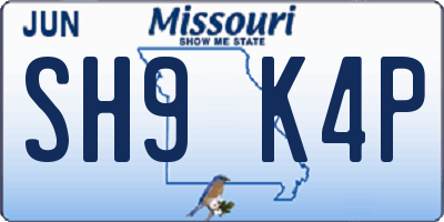 MO license plate SH9K4P