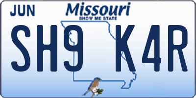 MO license plate SH9K4R