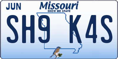 MO license plate SH9K4S